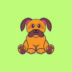 Cute dog is sitting. Animal cartoon concept isolated. Can used for t-shirt, greeting card, invitation card or mascot. Flat Cartoon Style