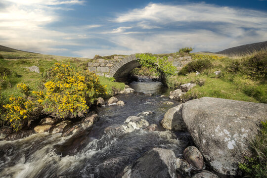 Landscape. old stone bridge on a small river in Dunlewey. Donegal. Ireland