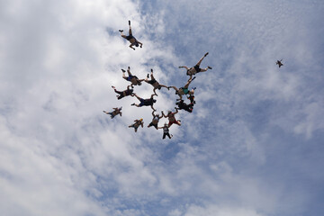 Obraz premium Skydiving. Half-naked skydivers are falling in the sky.