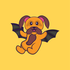 Cute dog is flying with wings. Animal cartoon concept isolated. Can used for t-shirt, greeting card, invitation card or mascot. Flat Cartoon Style
