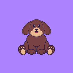 Cute dog is sitting. Animal cartoon concept isolated. Can used for t-shirt, greeting card, invitation card or mascot. Flat Cartoon Style