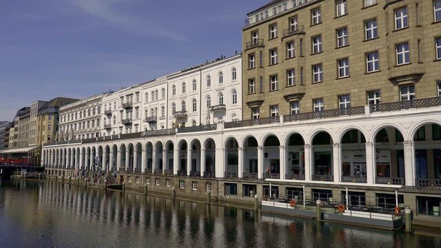 Beautiful Alster Arcades in the city of Hamburg called Alsterarkaden - travel photography