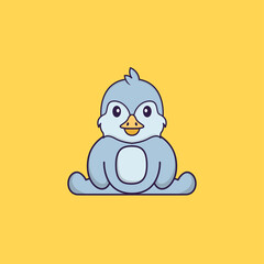 Cute bird is sitting. Animal cartoon concept isolated. Can used for t-shirt, greeting card, invitation card or mascot. Flat Cartoon Style