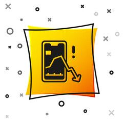 Black Mobile stock trading concept icon isolated on white background. Online trading, stock market analysis, business and investment. Yellow square button. Vector