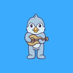 Cute bird playing guitar. Animal cartoon concept isolated. Can used for t-shirt, greeting card, invitation card or mascot. Flat Cartoon Style