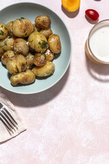 Assortment of potato, fried, cooked, chips and french fries snacks