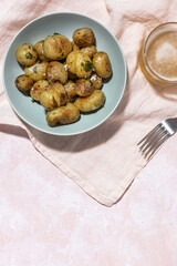 Assortment of potato, fried, cooked, chips and french fries snacks