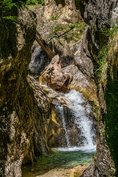 The wild-romantic Almbachklamm in the Berchtesgaden Land is a popular excursion destination in Bavaria, Germany