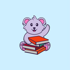 Cute koala reading a book. Animal cartoon concept isolated. Can used for t-shirt, greeting card, invitation card or mascot. flat cartoon style