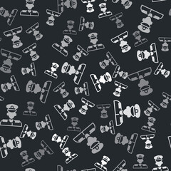 Grey Pilot icon isolated seamless pattern on black background. Vector