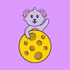 Cute koala is on the moon. Animal cartoon concept isolated. Can used for t-shirt, greeting card, invitation card or mascot. Flat Cartoon Style