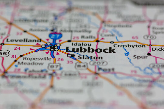 06-30-2021 Portsmouth, Hampshire, UK, Lubbock Texas USA shown on a Geography map or Road map