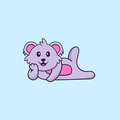 Cute koala lying down. Animal cartoon concept isolated. Can used for t-shirt, greeting card, invitation card or mascot. Flat Cartoon Style