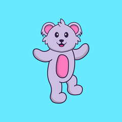 Cute koala is dancing. Animal cartoon concept isolated. Can used for t-shirt, greeting card, invitation card or mascot. Flat Cartoon Style
