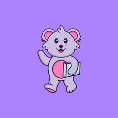 Cute koala holding a book. Animal cartoon concept isolated. Can used for t-shirt, greeting card, invitation card or mascot. Flat Cartoon Style