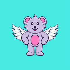 Cute koala using wings. Animal cartoon concept isolated. Can used for t-shirt, greeting card, invitation card or mascot. Flat Cartoon Style