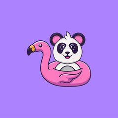 Cute Panda With flamingo buoy. Animal cartoon concept isolated. Can used for t-shirt, greeting card, invitation card or mascot. Flat Cartoon Style