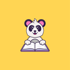 Cute Panda reading a book. Animal cartoon concept isolated. Can used for t-shirt, greeting card, invitation card or mascot. Flat Cartoon Style
