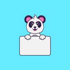Cute Panda holding whiteboard. Animal cartoon concept isolated. Can used for t-shirt, greeting card, invitation card or mascot. Flat Cartoon Style