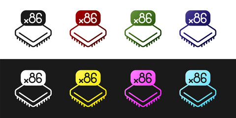 Set Computer processor with microcircuits CPU icon isolated on black and white background. Chip or cpu with circuit board. Micro processor. Vector