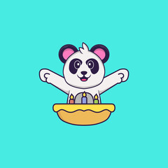 Cute Panda with birthday cake. Animal cartoon concept isolated. Can used for t-shirt, greeting card, invitation card or mascot. Flat Cartoon Style