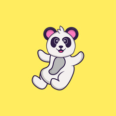Cute Panda is flying. Animal cartoon concept isolated. Can used for t-shirt, greeting card, invitation card or mascot. Flat Cartoon Style