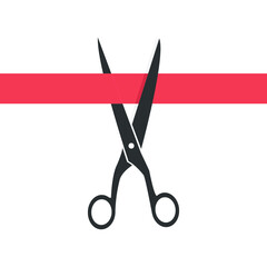 Scissors cutting the red ribbon. Flat design