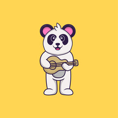 Cute Panda playing guitar. Animal cartoon concept isolated. Can used for t-shirt, greeting card, invitation card or mascot. Flat Cartoon Style