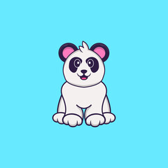 Cute Panda is sitting. Animal cartoon concept isolated. Can used for t-shirt, greeting card, invitation card or mascot. Flat Cartoon Style