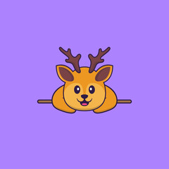 Cute deer lying down. Animal cartoon concept isolated. Can used for t-shirt, greeting card, invitation card or mascot. Flat Cartoon Style