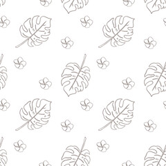 Tropical Flowers and Leaves Seamless Pattern. Hand drawn exotic floral illustration for background, wrapping paper, package, web, wallpaper, spa and beauty care products, fabric, textile