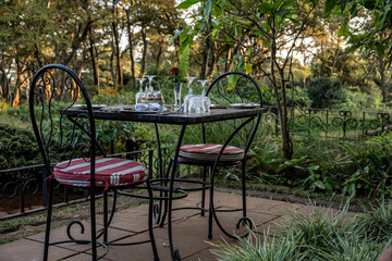 Obraz premium still life of items for table setting in the fresh air 