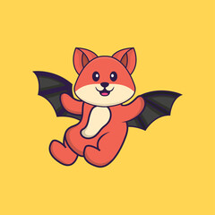 Cute fox is flying with wings. Animal cartoon concept isolated. Can used for t-shirt, greeting card, invitation card or mascot. Flat Cartoon Style