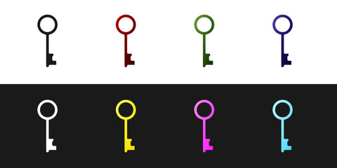 Set Old key icon isolated on black and white background. Vector