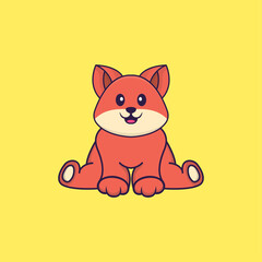 Cute fox is sitting. Animal cartoon concept isolated. Can used for t-shirt, greeting card, invitation card or mascot. Flat Cartoon Style