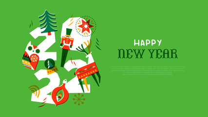 Happy new year 2022 folk decoration template