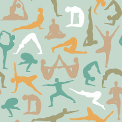 Yoga pose people body seamless pattern design