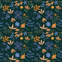 Seamless pattern of flowers on a dark background