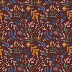 Seamless pattern of flowers on a dark background