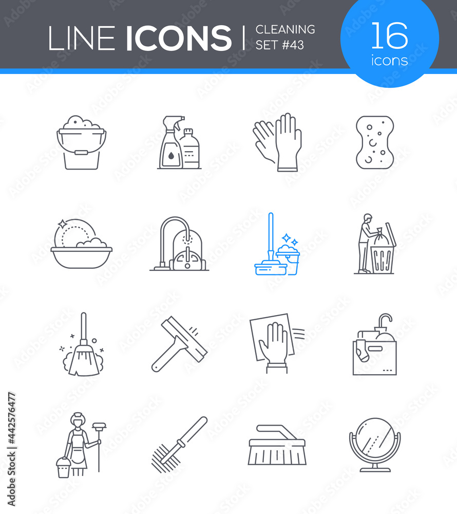 Poster cleaning services - line design style icons set