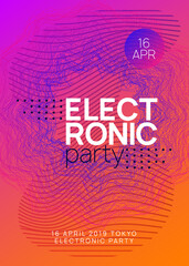 Neon club flyer. Electro dance music. Trance party dj. Electronic sound fest. Techno event poster.
