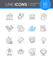 Psychology and therapy - line design style icons set