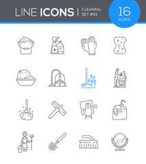 Fototapeta na wymiar Cleaning services - line design style icons set