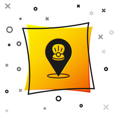 Fototapeta na wymiar Black Scallop sea shell icon isolated on white background. Seashell sign. Yellow square button. Vector