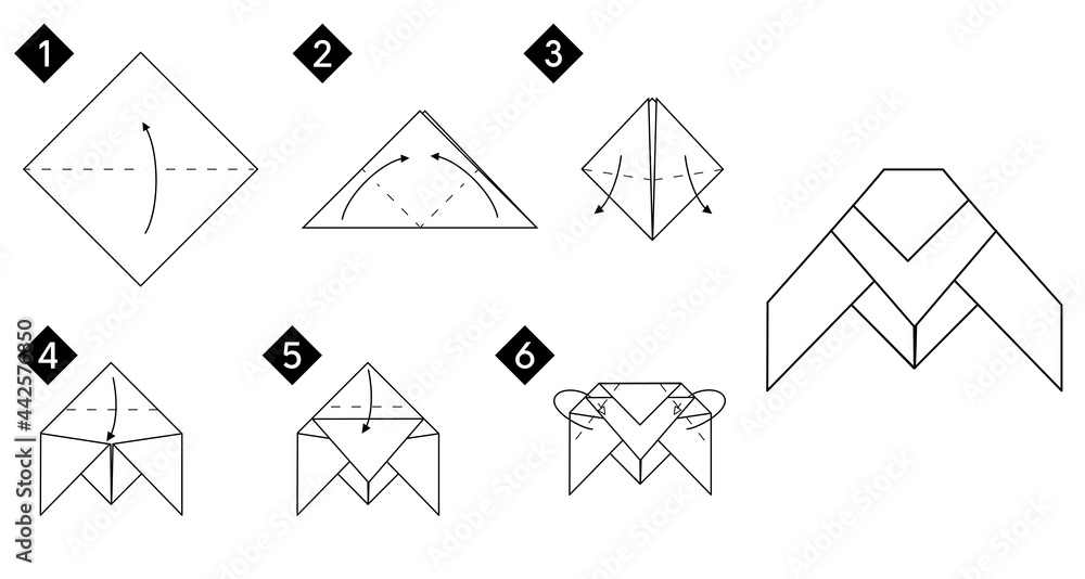 Poster step by step how to make origami cicada. vector monochrome instructions illustration. black and whit