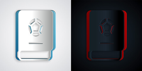 Paper cut Football learning book icon isolated on grey and black background. Paper art style. Vector