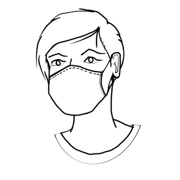 Vector seamless pattern with outline of people wearing medical protective mask. Virus prevention measures. Coronavirus pandemic, epidemic disease. Hand drawn texture in cartoon style 