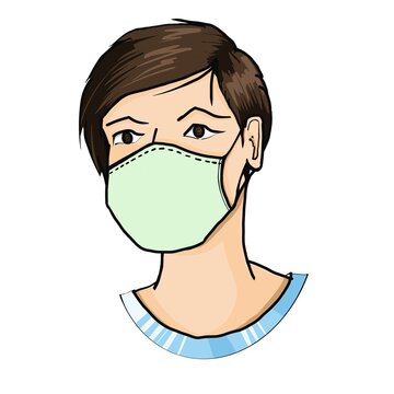 Vector seamless pattern with outline of people wearing medical protective mask. Virus prevention measures. Coronavirus pandemic, epidemic disease. Hand drawn texture in cartoon style 