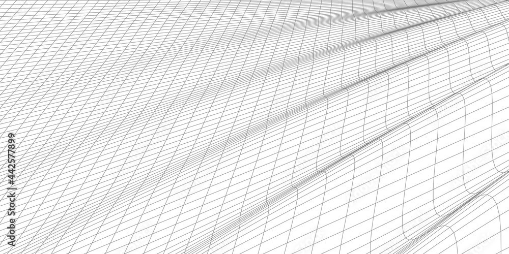 Poster virtual landscape with 3d lines and waves.