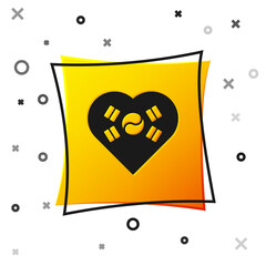 Black Love Korea emblem with heart in national flag icon isolated on white background. Yellow square button. Vector